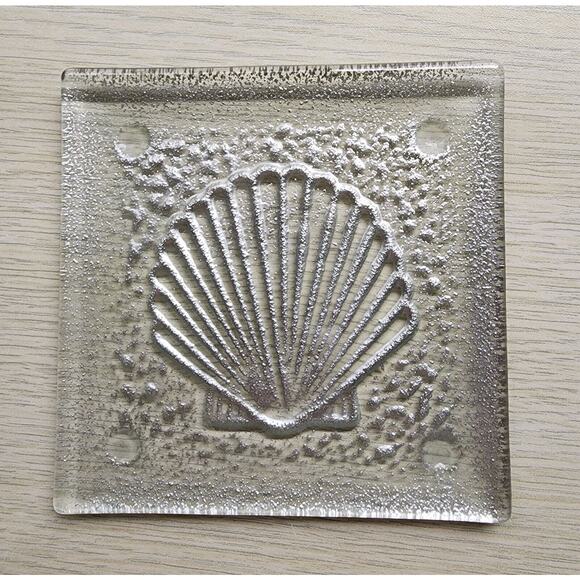 COASTERS-Glass-Clear-Silver-Sea Shells-Star Fish-Nautical-Square-Ocean-Beach - Picture 4 of 13